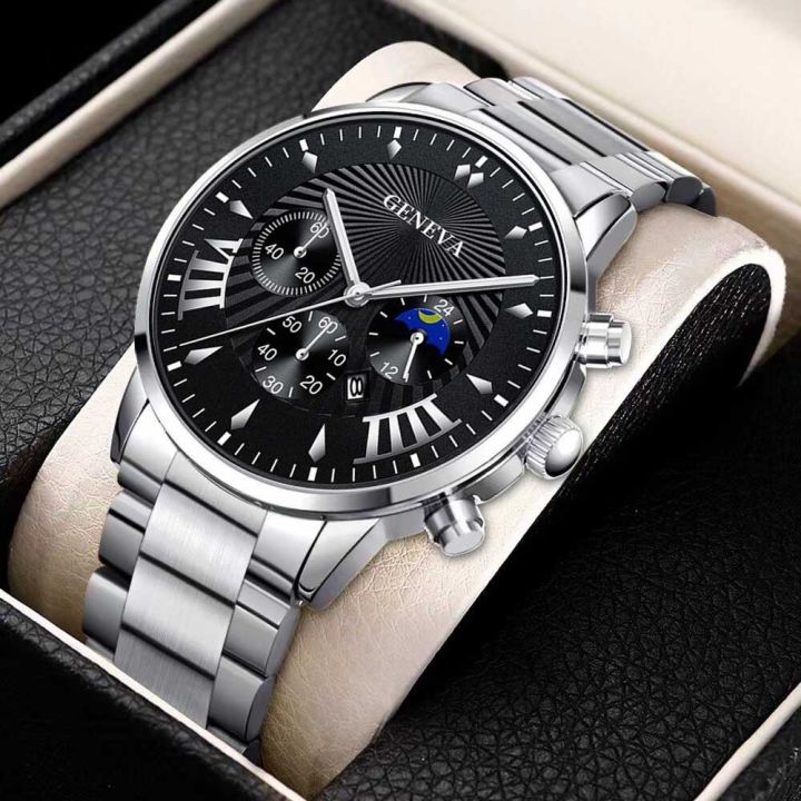 【Can last for 10 years】 Fashion Business Dashboard Calendar Fake Three-Eye Quartz Watch Roman Men's Watch   Luxury Watch