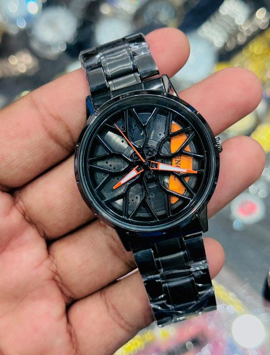 3d Car Wheel Moving Watch With Skeleton Dial Desing