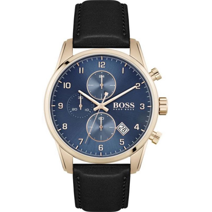 Hugo Boss Blue Dial Blue Leather Strap Chronograph watch For Men 1513783