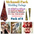 Mehndi Cone Pack , 2 Bridal mehndi , 2 Red mehndi , 2 Black mehndi , 2 Ark, Wedding Package Mehndi Set. 