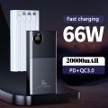66W Super Fast Charge Power Bank 20000mAh with biult in Cables Portable External Battery Fast Charger. 