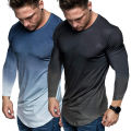 Men T-shirt Gradient Print Crew Neck Quick Dry Shirt. 