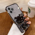 For infinix hot 30 play hot 30i hot 30 5g 2023 Phone case Glitter Ultra-thin Soft Shell with mirror cat bracket. 