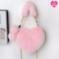 Lovely Furr Heart Fluffy Crossbody Plush Bags For Girls Fur Handle Shoulder Hand Bags For Womens. 