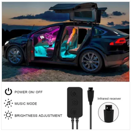 12 LED RGB Car Interior Strip Lights – Remote Control, Flexible ...