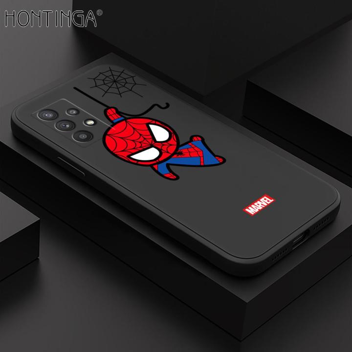 Hontinga for Samsung Galaxy A32 Case Cute Marvel Avengers Cartoon Spiderman Spider Man Phone Case Square Edge Silicone Cases Full Lens Cover Shockproof Protection Case