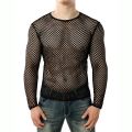 Mens Transparent Mesh T Shirt 2022 New See Through Fishnet Long Sleeve Muscle Undershirts Nightclub Party Perform Top Tees. 