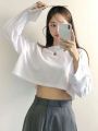 DROP SHOULDER OVERSIZED CROP TEE-WHITE. 