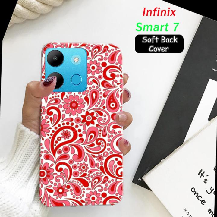 Infinix Smart 7 Back Cover - Red Floral Soft Case