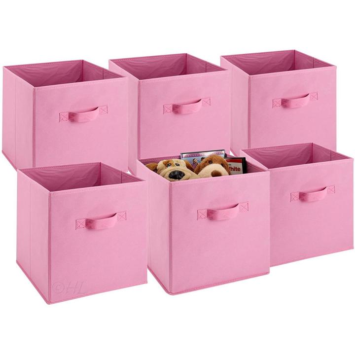 Collapsible Storage Bins - 6 Pack - These decorative fabric storage bins are collapsible and great organizers for shelves, closets, or under the bed. Suitable for clothes or to store children's toys