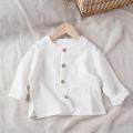 Literary Fan ~ Spring Children's Baby Cotton and Linen Long-sleeved Jacket Thin button-up solid color cardigan for boys and girls. 