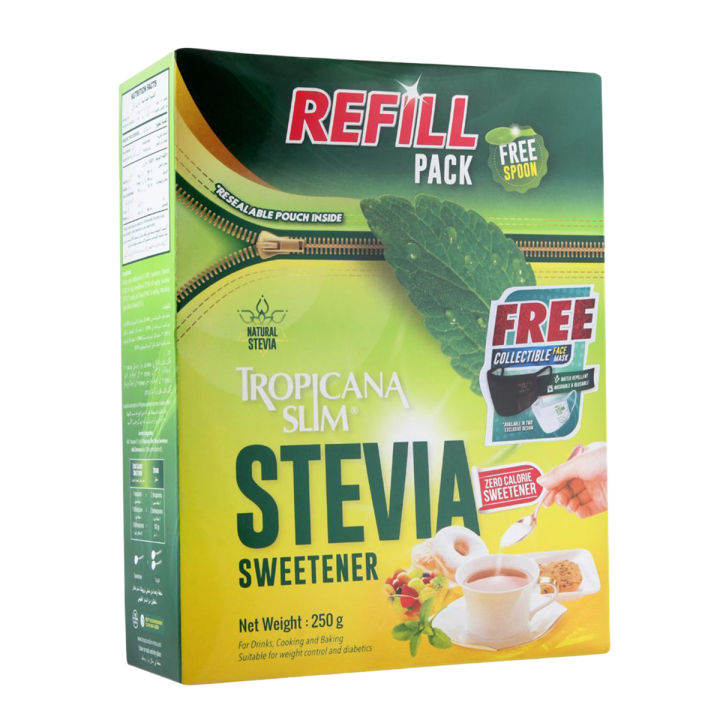 Tropicana Slim Stevia Low Calorie Sweetener Refill, Natural Stevia, Pack - 250gm