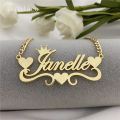 AurolaCo Custom Name Necklace With Heart Personalized Stainless Steel Gold Nameplate Cuban Chain Necklace For Women Gift. 