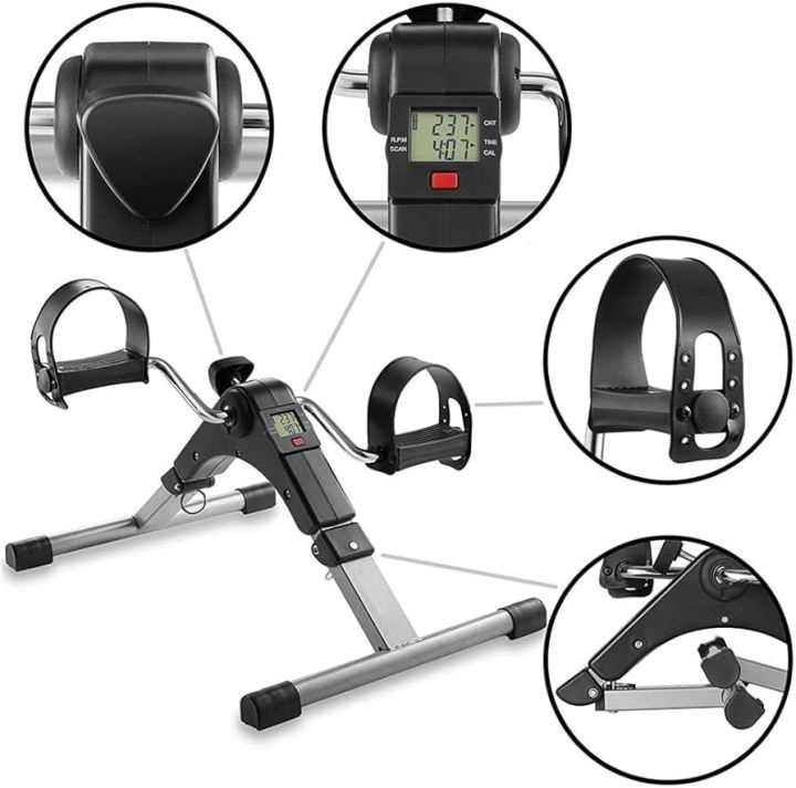 Foldable Mini Exercise Bike Pedal Exerciser – Under Desk Portable Cycle for Arm & Leg Workout – LCD Display – Home Gym, Therapy, Cardio & Strength Training
