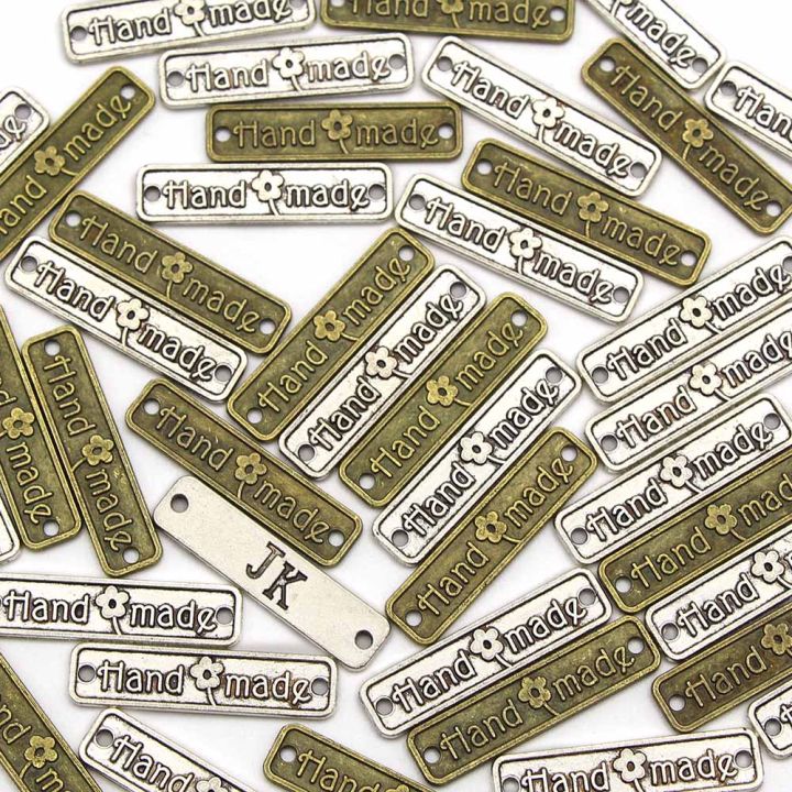 CUANFEN 10Pcs Handmade Metal Tags Rectangle Vintage Label Silver Bronze Sewing Tag for Clothing Jackets Hats Alloy Garment Accessories