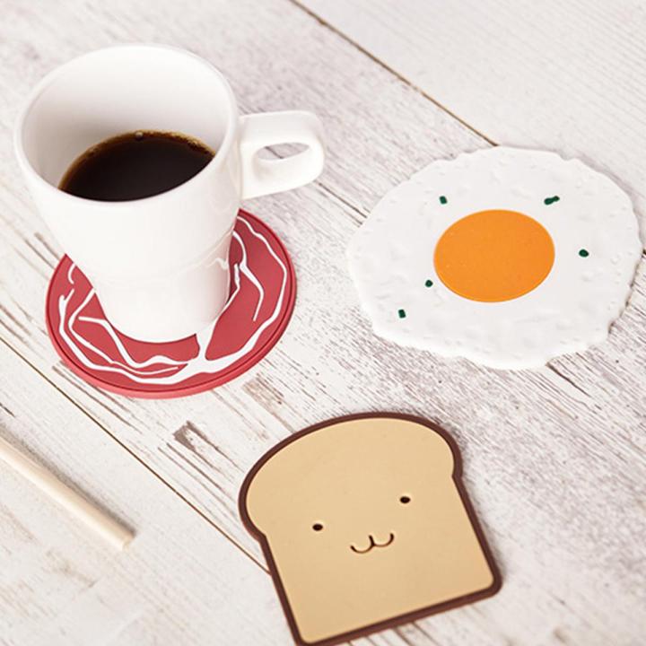 3PCS Set Cute Coasters for Desk Heat-resistant Cartoon Soft Table Mat Set Non-slip Drinks Cup Pad Kawaii Desk Accessories Decor