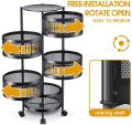 3, 4 and 5 Layer Metal Kitchen Rotating Trolley Portable Storage Rack Round Design Fruits and Vegetable Onion Cutlery, Spice, Jars Container, Basket Organizer Holder Stand for Kitchen - Black. 