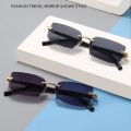 Y2K Rimless Rectangle Sunglasses Trendy UV400 Protection Frameless Sun Glasses Shades for Women & Men. 