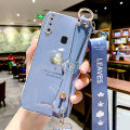 For Samsung Galaxy A20s Back Cover with Lanyard + Wristband Fashion Shiny Maple Leaf Plating Bumper Stand Holder Case Camera Protection Soft Silicone Mobile Phone Cases. 