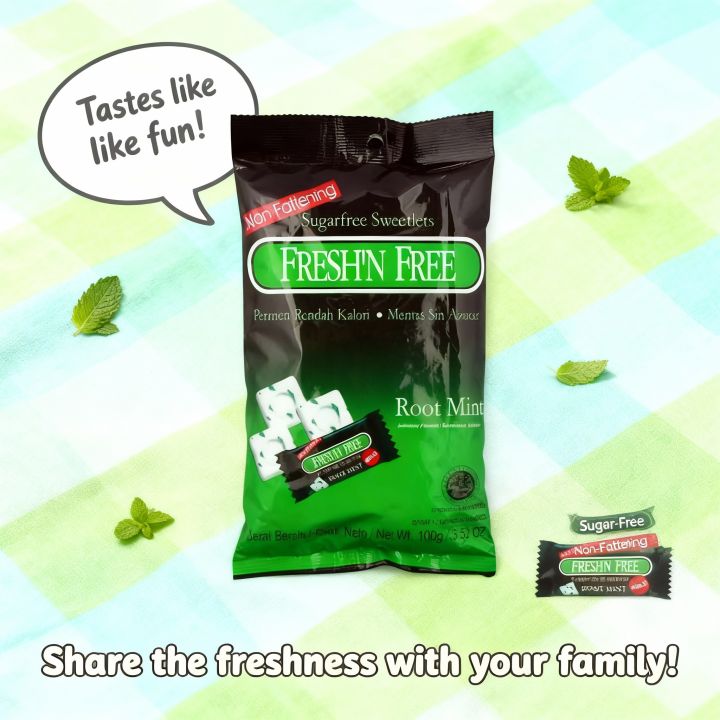Indonesian%20Fresh'N%20Free%20RootMint%20Refreshing%20Candy%20%E2%80%93%20Available%20in%201,%202,%203,%204,%205,%20&%2010%20pouches%20with%20lower%20prices%20%20Sugar-Free%20Mint%20Sweetlets,%20Cool%20Breath%20Freshener,%20Low%20Calorie,%20Long-Lasting%20RootMint%20Flavor,%20100gm%20Pouch%20(100-Pack)keep%20your%20self%20cool%20now!"%20-%20Image%202