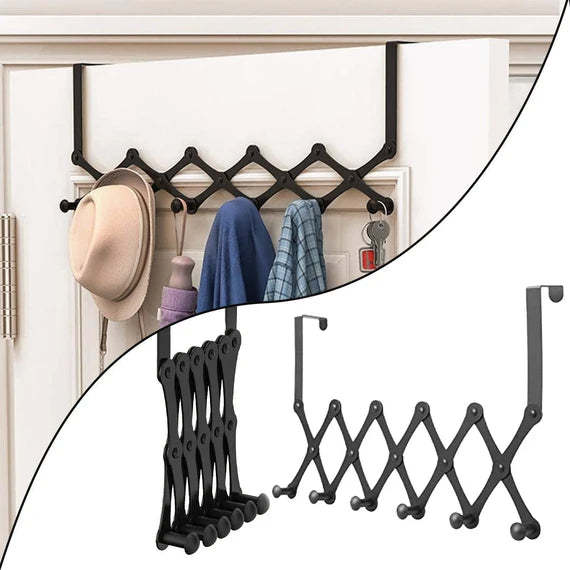 6 OVER THE DOOR HOOKS Expandable WASH ROOM COAT HANGER CLOTHES TOWEL STORAGE
