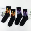2 Pairs Purple Flame Tube Cotton Socks Male And Japanese Couples Skateboard Socks Street. 