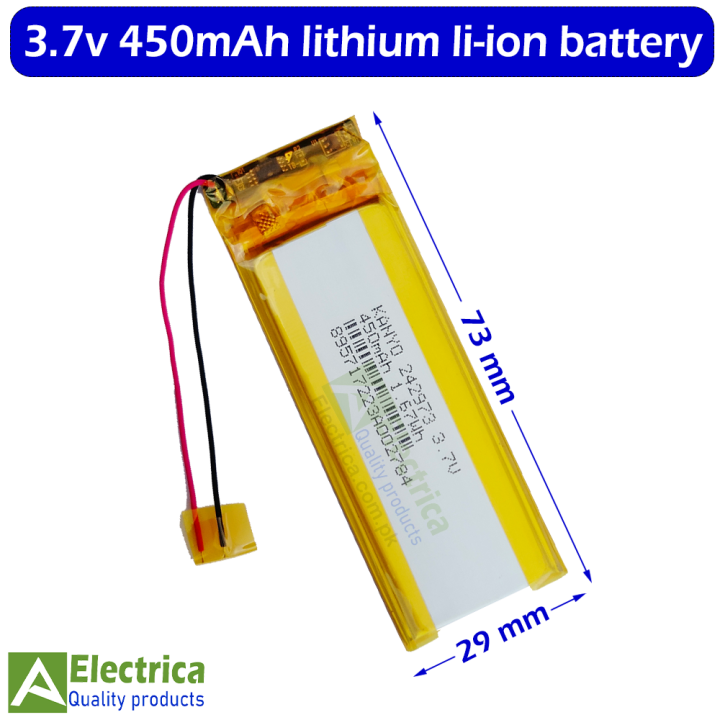 3.7V 450mAh 73*29mm Lithium Ion Battery for Toys or Arduino Projects by Electrica