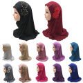 Pack of 3 Muslim Kids Girls Hijab | Islamic Headscarf with Diamontes Flower | One Piece Full Cover Makna Wrap | Ice Silk Scarf for 1-8 Years | Modest Stylish Hijab | Small to XL Sizes | Soft Comfortable | Perfect for Daily, Eid & School Use. 
