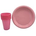 PINK COLOR PLATES AND CUPS - PLASTIC PLATES AND CUPS - PACK OF 10. 
