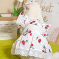 Ruffled Sleeves Pet Outfit Adorable Cherry Print Pet Dress with Headgear for Stylish Cats Dogs Perfect Summer Outfit for Furry Friend Pet Headgear. 