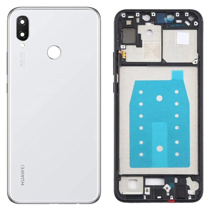 Huawei Nova 3i Middle Frame Housing with Power Volume Buttons & Camera Lens Complete Body Casing Replacement Nova 3i - White
