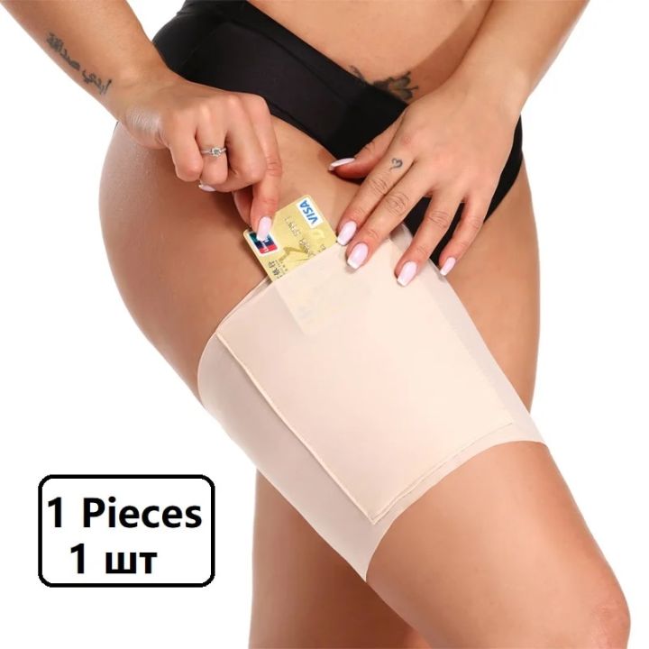 【The road to happiness Store】1PCS Women Lace Thigh Bands High Elastic Leg Warmers Cuffs Phone Pocket Cell Thigh Pocket Anti Chafing Warmer