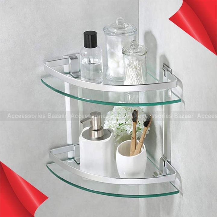 Bathroom Shelves Bathroom Shelf Corner Glass Shelf For Bathroom, Shower, Bedroom And Closets, Wall Mounted 8mm Thick Tempered Glass (Color : With Towel Rail, Size : 2-layers) By HF Gadets