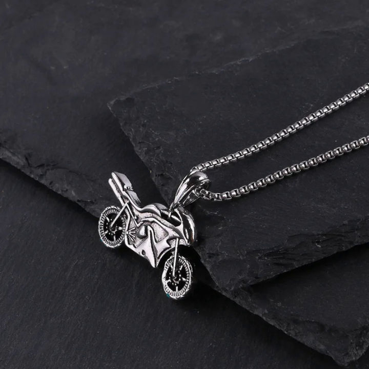 【PeacemPeace】 Vintage Stainless Steel Box Chain Necklace Cool Motorcycle Pendant Men's Long Sweater Chain Couple Accessories