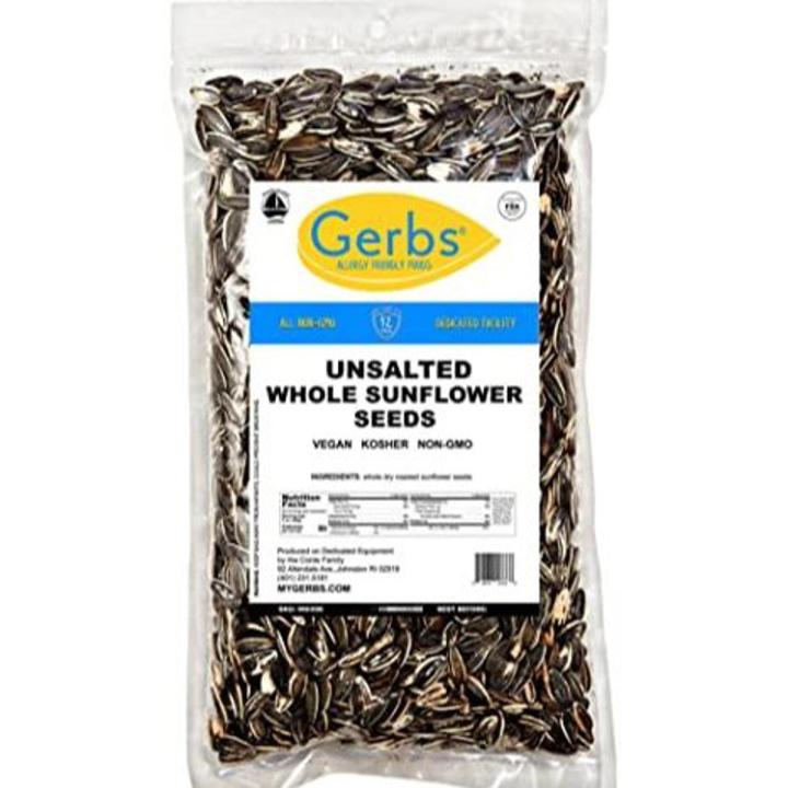 GERBS Unsalted Roasted Whole Sunflower Seed In Shell 500GM., Top 14 Allergy Free Foods, Healthy Superfood Snack, Non GMO, Dry Roast, No Oils, No Preservatives, Resealable Bag, Gluten Free, Peanut Free, Vegan, Keto, Kosher