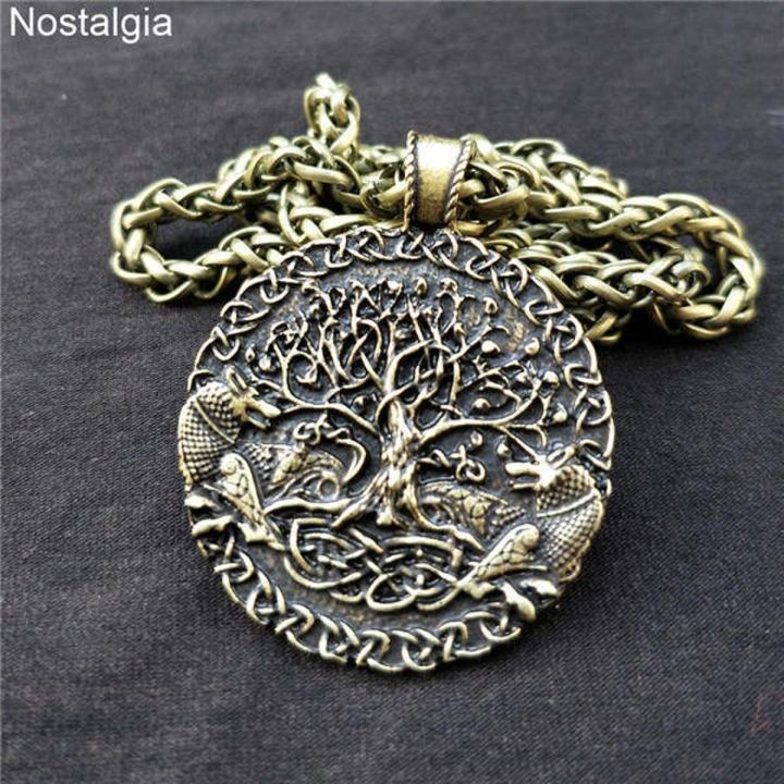 Wicca Tree Of Life Pendant Double Wolf Amulet Wiccan Talisman Pagan Jewlery Women Men Necklace Viking Jewelry Dropshipping 2020