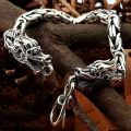 Vintage Double Dragon Head Keel Bracelet Men's Domineering Personality Hip-hop Gangster Handsome Senior Sense Of Birthday Gift. 
