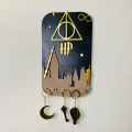 Harry Potter Deathly Hallows Black and Gold Wall Art Wooden Key Holder and Jewelry Organizer, Key Hanger and Jewelry Hanger, Home and Room Deocration Items, Wall Decoration Items, Aesthetic Room Decor. 