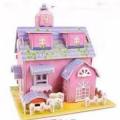 3D puzzle educational toy for kids pink house model. 