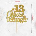 13 Official teenager Birthday Cake Topper in Gold, Boy or Girl 13th Birthday topper for Party Celebration & cake Decoration Supplies. 