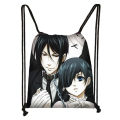 Anime Black Butler Drawstring Bag Boys Girls  Backpack Sebastian Michaelis Cartoon Student School  Bag Teen  Travel Knapsack. 