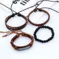 4Pcs Set Multilayer Leather Bracelet Men Bracelets & Bangles Male Arm Jewelry. 