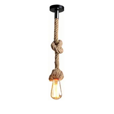 View of 1 Piece hanging Rope Pendant Light for room Hand Wrapped in manila rope ...