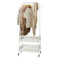 Garment Rack With 2-Tier Shelves, Clothes Coat Hanger, Clothing Hallstand Coat Shoes Organzier Storage Rack Trolley, 2-in 1 Garment Rack Clothing Rack with 2 Tier Metal Basket Rolling Storage Cart. 