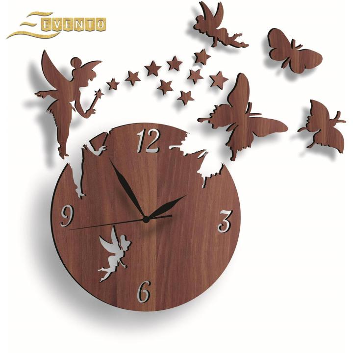 Fairy And Butterflies Wooden Wall Clock Watch For Home Decor And Offices - EVENTO