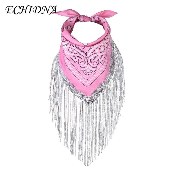 ECHIDNA Sequins Scarf Washable Sparkling Sequins Scarf Fringed Bandana