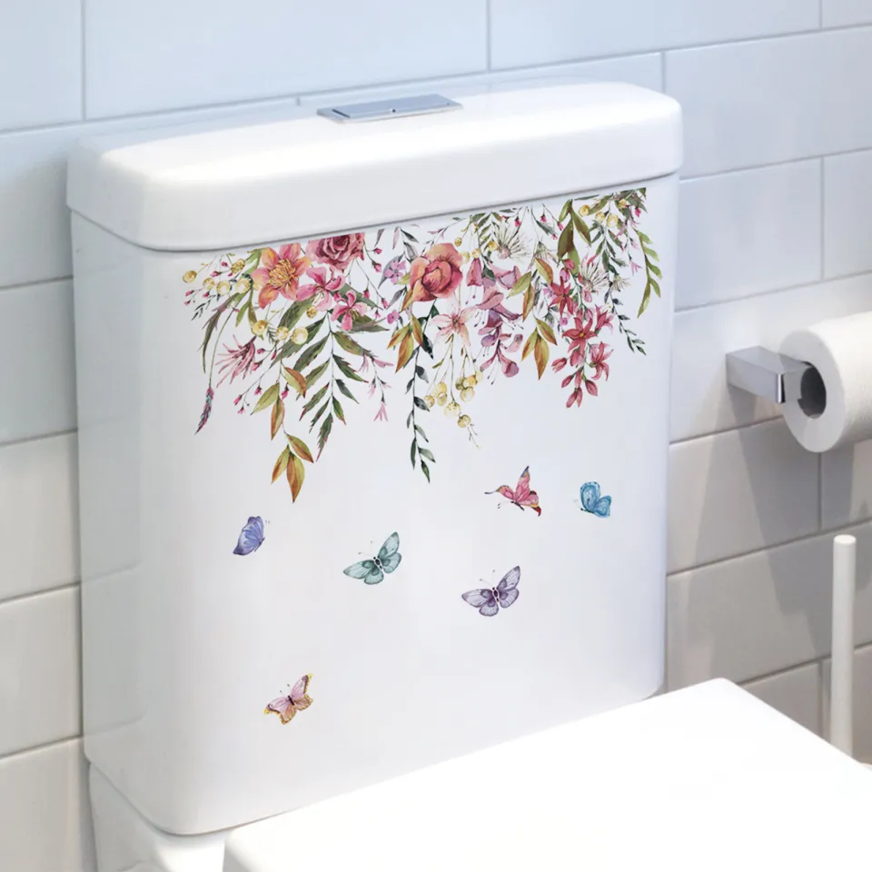 Cheap Creative Flower Butterfly & Bird Wall Stickers Waterproof PVC Self-adhesive Decals Vinyl Art Decoration Removable Toilet Lid Stickers Bathroom