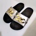 Women's Flat Slide Sandals with Metallic gold Chain slide for girls Fashionable & Comfortable Summer Slipper Flip Flop. 