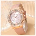 2pcs Personality Fashion Women's Diamond-encrusted Watch for Girls Decent Wrist Strap Attractive Dial Watches Fashionable Comfortable Leather Strap Quartz Ladies Wristwatch. 