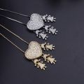 Luxury Heart Three Boy Girl Pendant Necklace Color Cubic Zirconia Stone Choker Necklace Kids Women Jewelry. 